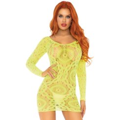 Leg avenue - crochet nauha long sleeve minimekko neon  - yksi koko 1